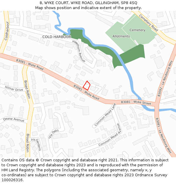 8, WYKE COURT, WYKE ROAD, GILLINGHAM, SP8 4SQ: Location map and indicative extent of plot