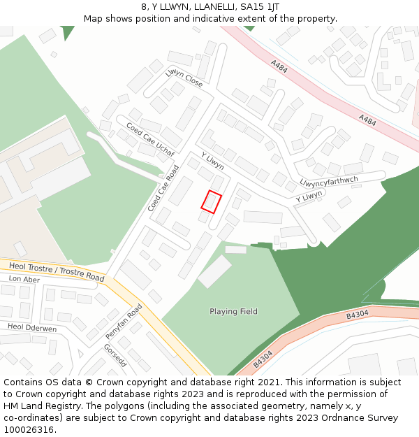 8, Y LLWYN, LLANELLI, SA15 1JT: Location map and indicative extent of plot