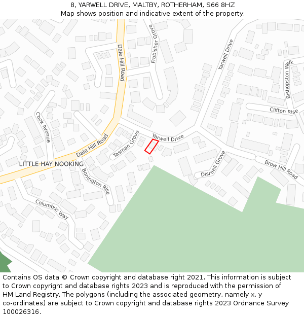 8, YARWELL DRIVE, MALTBY, ROTHERHAM, S66 8HZ: Location map and indicative extent of plot