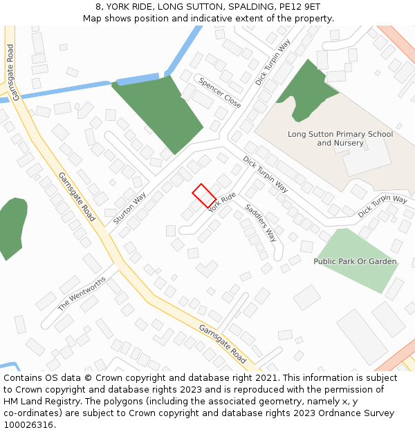 8, YORK RIDE, LONG SUTTON, SPALDING, PE12 9ET: Location map and indicative extent of plot