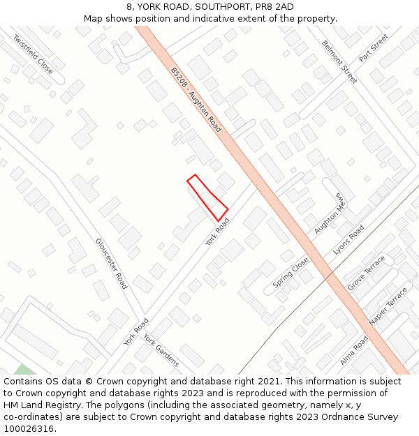 8, YORK ROAD, SOUTHPORT, PR8 2AD: Location map and indicative extent of plot