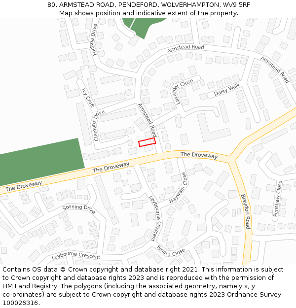 80, ARMSTEAD ROAD, PENDEFORD, WOLVERHAMPTON, WV9 5RF: Location map and indicative extent of plot