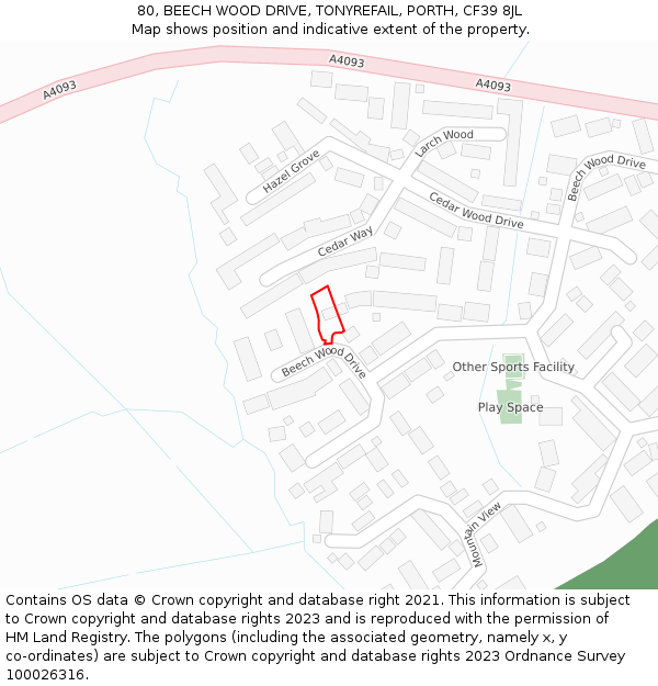 80, BEECH WOOD DRIVE, TONYREFAIL, PORTH, CF39 8JL: Location map and indicative extent of plot