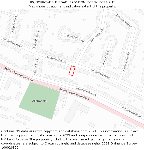 80, BORROWFIELD ROAD, SPONDON, DERBY, DE21 7HE: Location map and indicative extent of plot