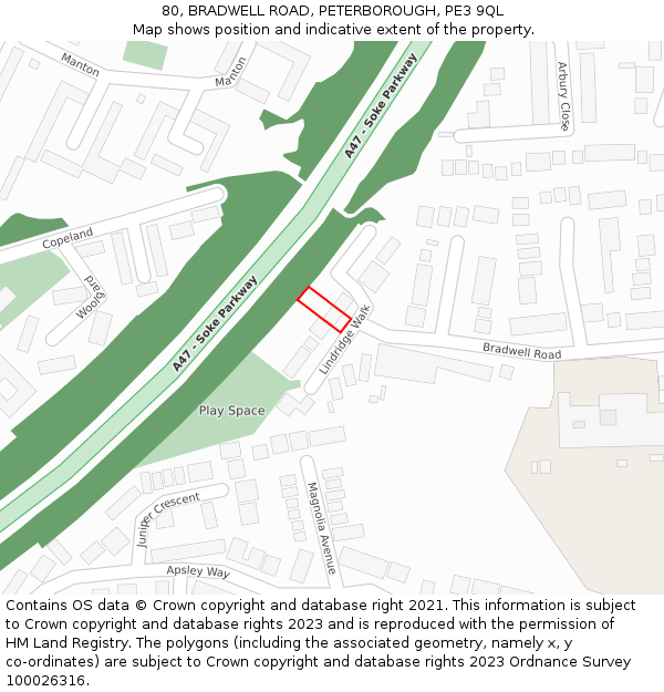 80, BRADWELL ROAD, PETERBOROUGH, PE3 9QL: Location map and indicative extent of plot