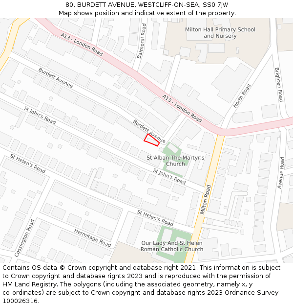 80, BURDETT AVENUE, WESTCLIFF-ON-SEA, SS0 7JW: Location map and indicative extent of plot