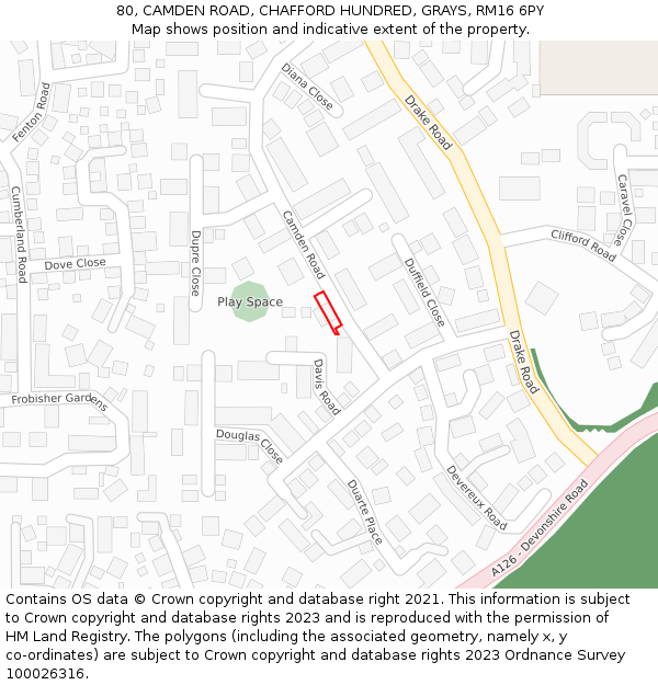 80, CAMDEN ROAD, CHAFFORD HUNDRED, GRAYS, RM16 6PY: Location map and indicative extent of plot