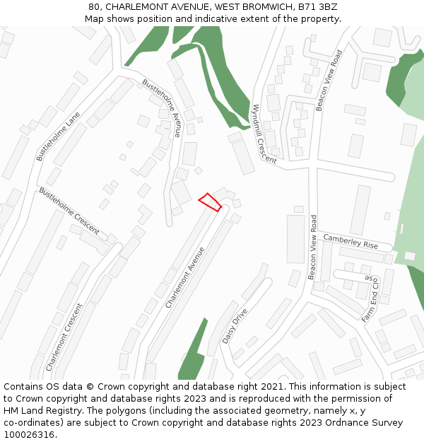 80, CHARLEMONT AVENUE, WEST BROMWICH, B71 3BZ: Location map and indicative extent of plot