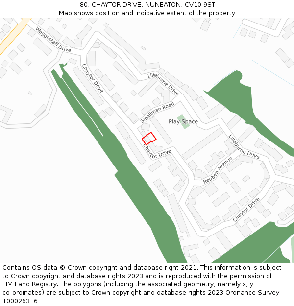 80, CHAYTOR DRIVE, NUNEATON, CV10 9ST: Location map and indicative extent of plot