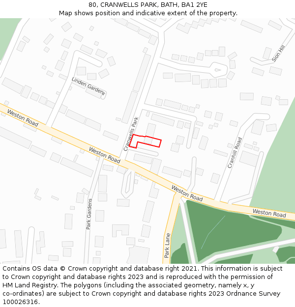 80, CRANWELLS PARK, BATH, BA1 2YE: Location map and indicative extent of plot