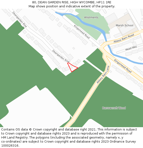 80, DEAN GARDEN RISE, HIGH WYCOMBE, HP11 1RE: Location map and indicative extent of plot