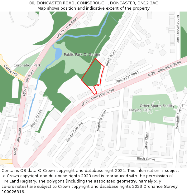 80, DONCASTER ROAD, CONISBROUGH, DONCASTER, DN12 3AG: Location map and indicative extent of plot