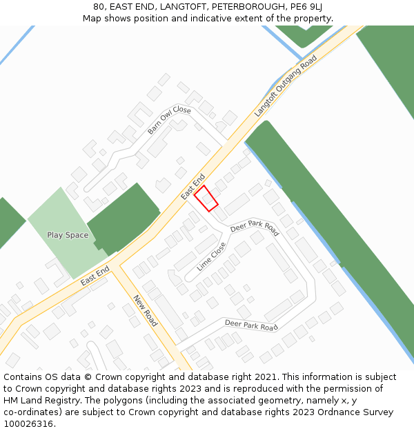 80, EAST END, LANGTOFT, PETERBOROUGH, PE6 9LJ: Location map and indicative extent of plot