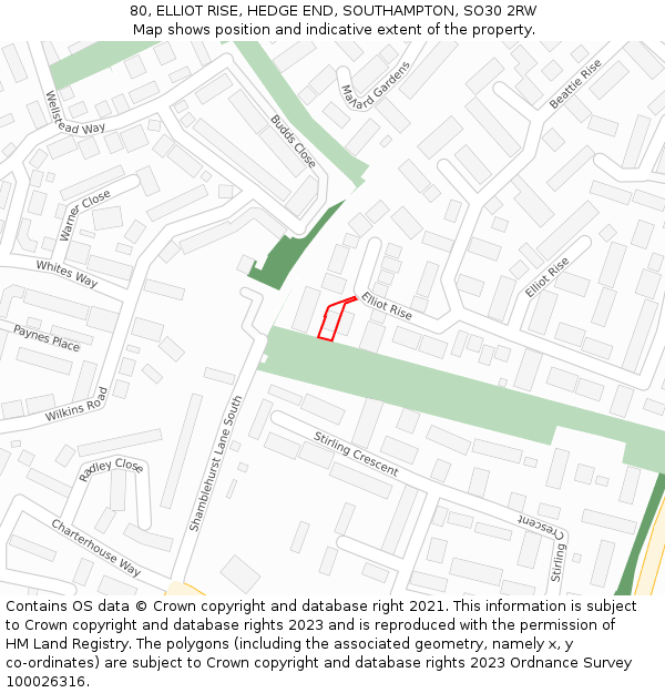 80, ELLIOT RISE, HEDGE END, SOUTHAMPTON, SO30 2RW: Location map and indicative extent of plot