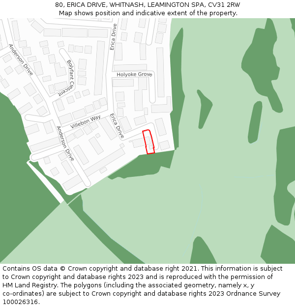 80, ERICA DRIVE, WHITNASH, LEAMINGTON SPA, CV31 2RW: Location map and indicative extent of plot