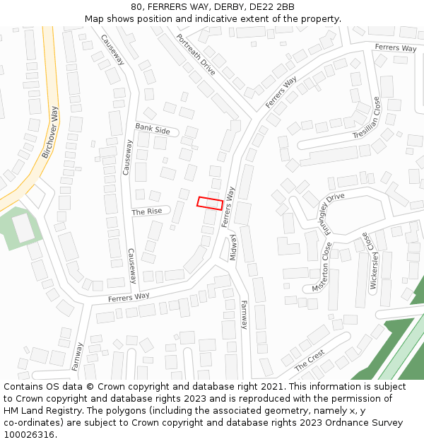 80, FERRERS WAY, DERBY, DE22 2BB: Location map and indicative extent of plot