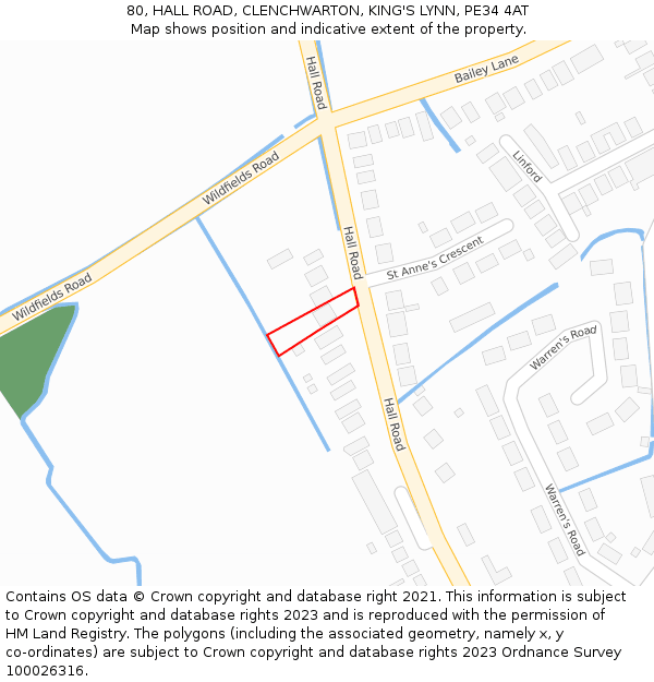 80, HALL ROAD, CLENCHWARTON, KING'S LYNN, PE34 4AT: Location map and indicative extent of plot