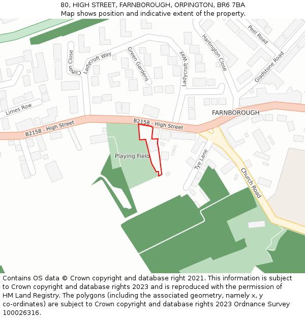 80, HIGH STREET, FARNBOROUGH, ORPINGTON, BR6 7BA: Location map and indicative extent of plot