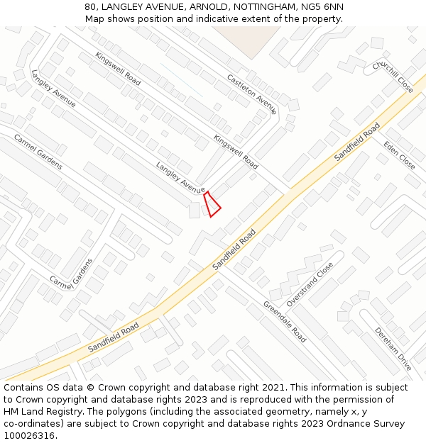 80, LANGLEY AVENUE, ARNOLD, NOTTINGHAM, NG5 6NN: Location map and indicative extent of plot