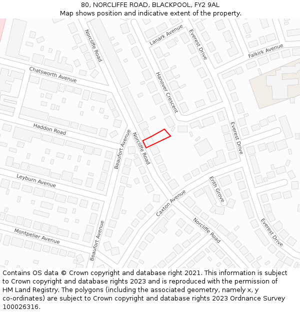 80, NORCLIFFE ROAD, BLACKPOOL, FY2 9AL: Location map and indicative extent of plot