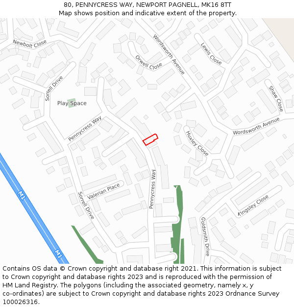 80, PENNYCRESS WAY, NEWPORT PAGNELL, MK16 8TT: Location map and indicative extent of plot