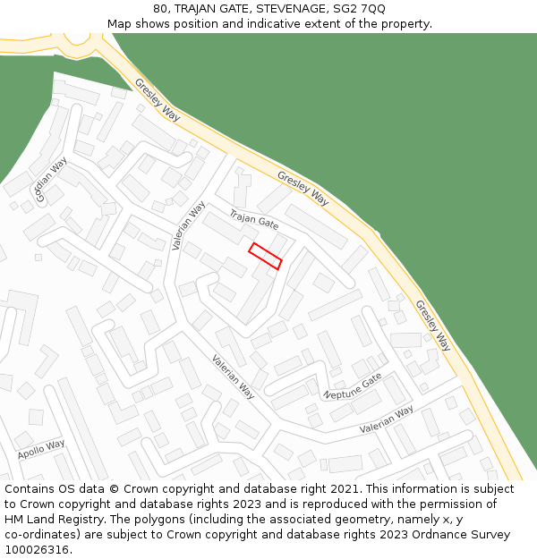 80, TRAJAN GATE, STEVENAGE, SG2 7QQ: Location map and indicative extent of plot