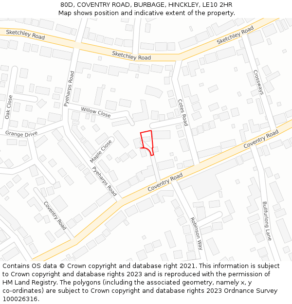 80D, COVENTRY ROAD, BURBAGE, HINCKLEY, LE10 2HR: Location map and indicative extent of plot