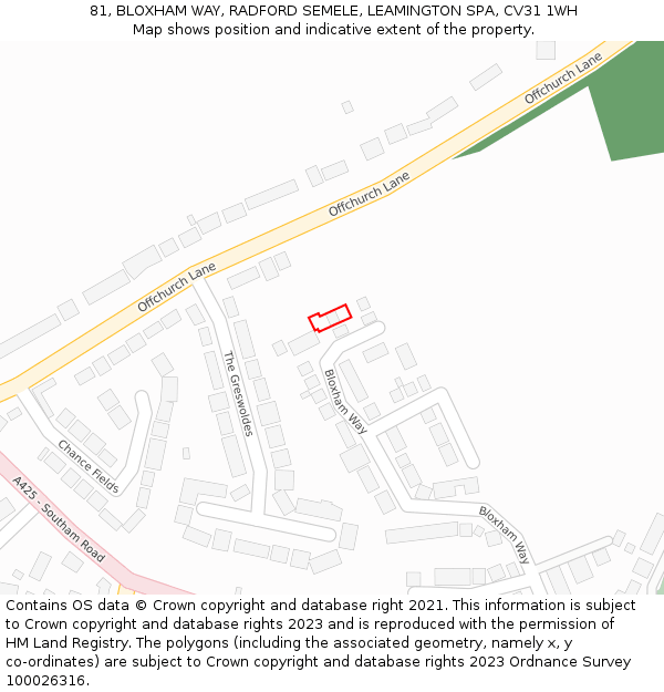 81, BLOXHAM WAY, RADFORD SEMELE, LEAMINGTON SPA, CV31 1WH: Location map and indicative extent of plot