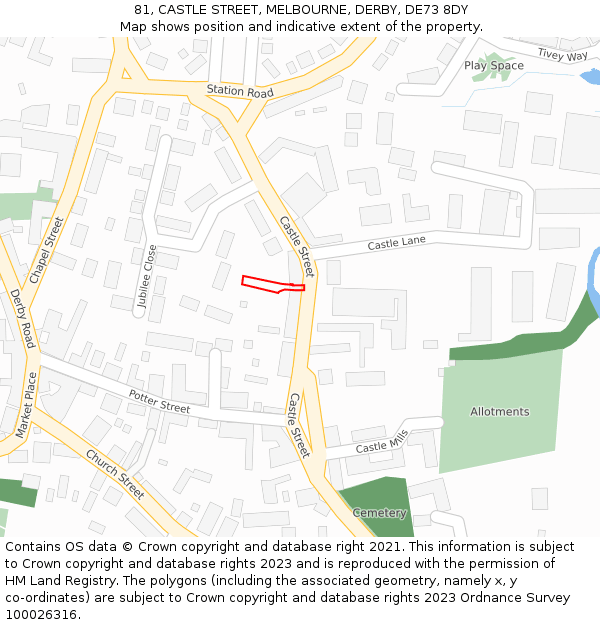 81, CASTLE STREET, MELBOURNE, DERBY, DE73 8DY: Location map and indicative extent of plot