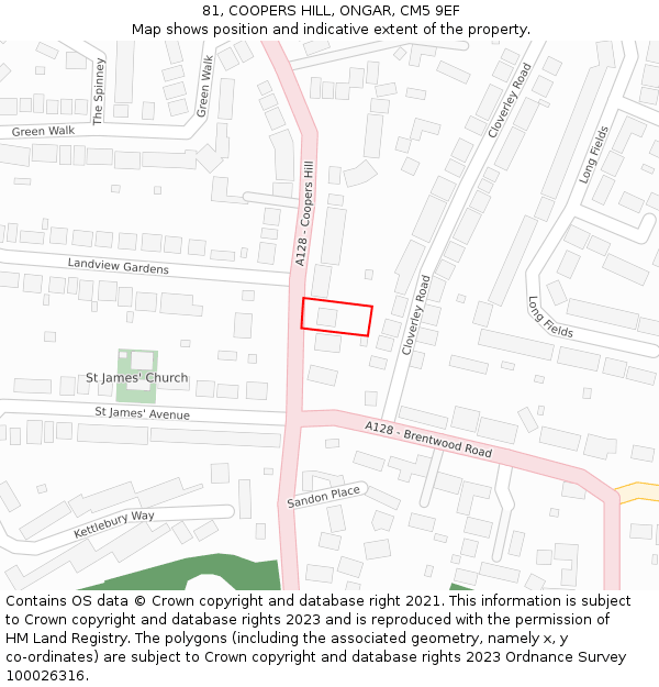 81, COOPERS HILL, ONGAR, CM5 9EF: Location map and indicative extent of plot