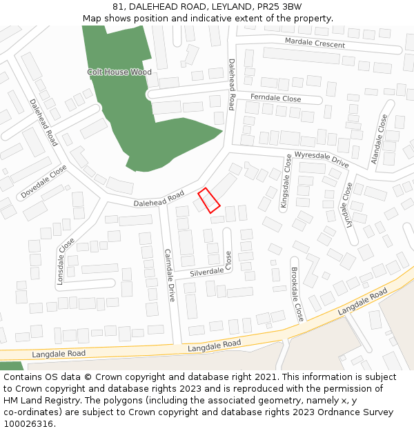 81, DALEHEAD ROAD, LEYLAND, PR25 3BW: Location map and indicative extent of plot