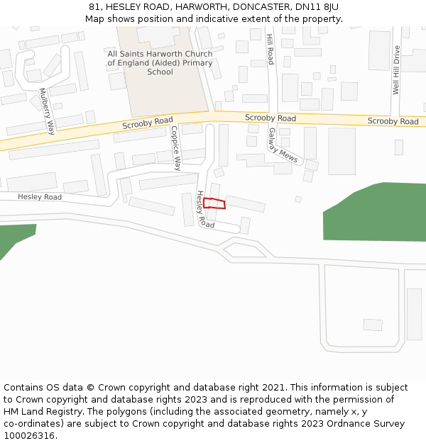 81, HESLEY ROAD, HARWORTH, DONCASTER, DN11 8JU: Location map and indicative extent of plot