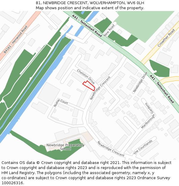 81, NEWBRIDGE CRESCENT, WOLVERHAMPTON, WV6 0LH: Location map and indicative extent of plot