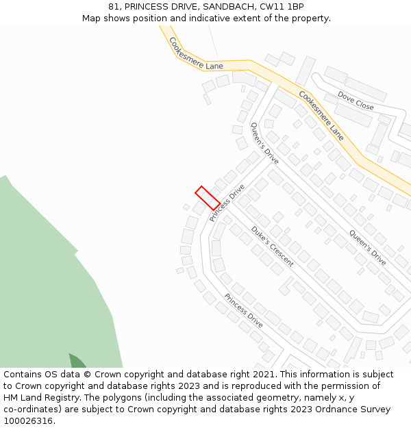 81, PRINCESS DRIVE, SANDBACH, CW11 1BP: Location map and indicative extent of plot