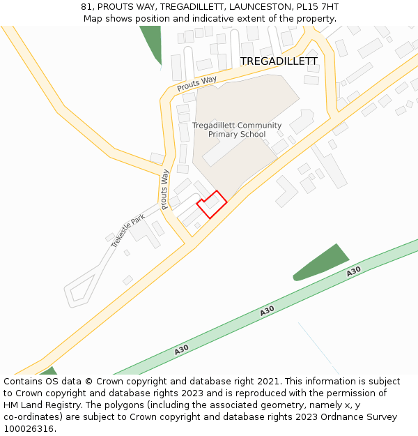 81, PROUTS WAY, TREGADILLETT, LAUNCESTON, PL15 7HT: Location map and indicative extent of plot