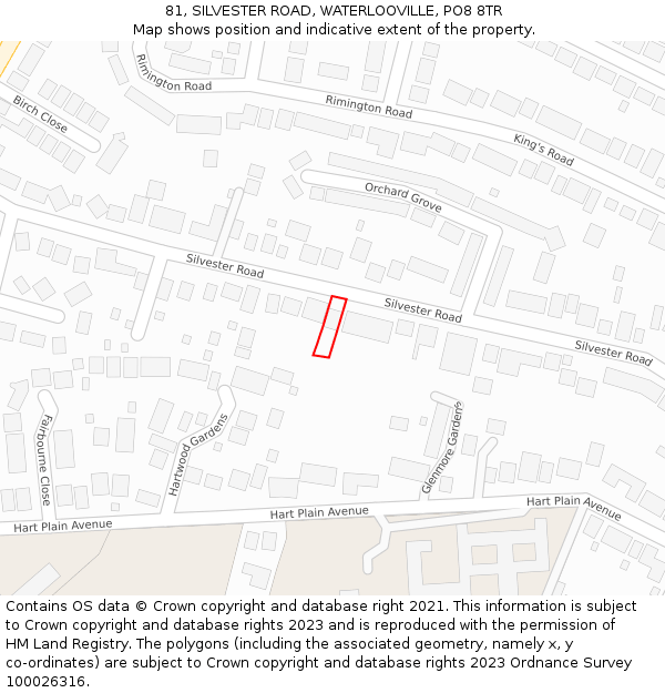 81, SILVESTER ROAD, WATERLOOVILLE, PO8 8TR: Location map and indicative extent of plot