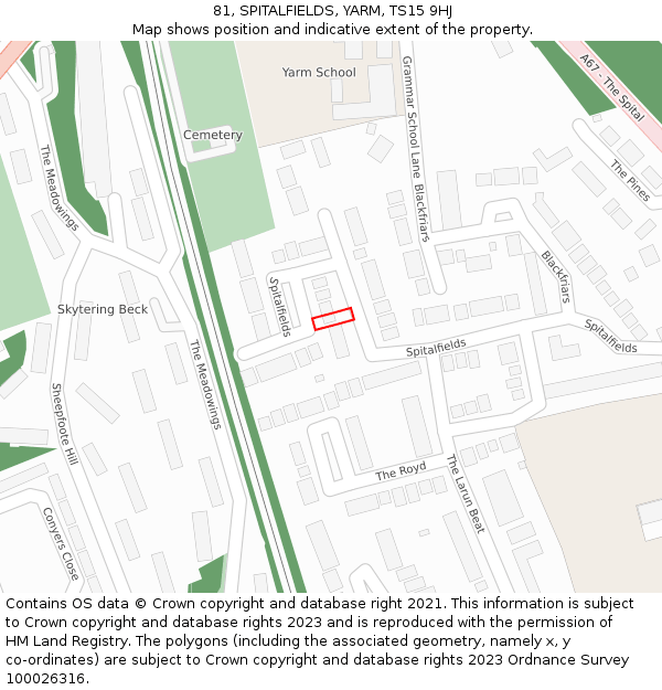 81, SPITALFIELDS, YARM, TS15 9HJ: Location map and indicative extent of plot