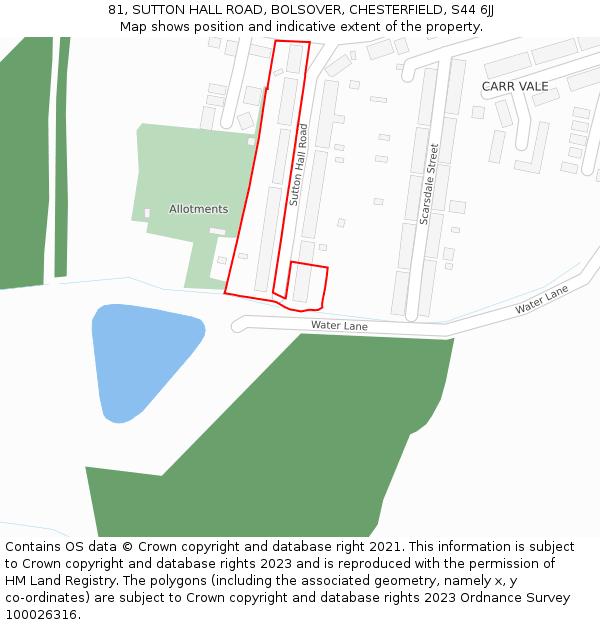 81, SUTTON HALL ROAD, BOLSOVER, CHESTERFIELD, S44 6JJ: Location map and indicative extent of plot