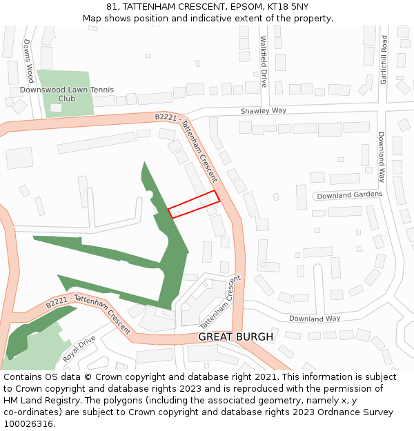 81, TATTENHAM CRESCENT, EPSOM, KT18 5NY: Location map and indicative extent of plot