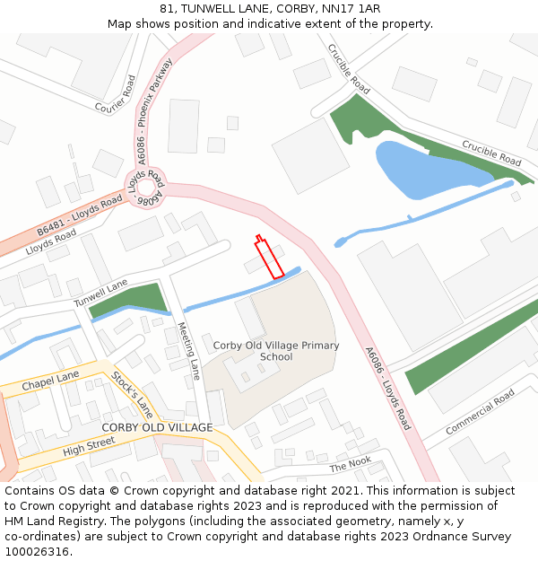 81, TUNWELL LANE, CORBY, NN17 1AR: Location map and indicative extent of plot