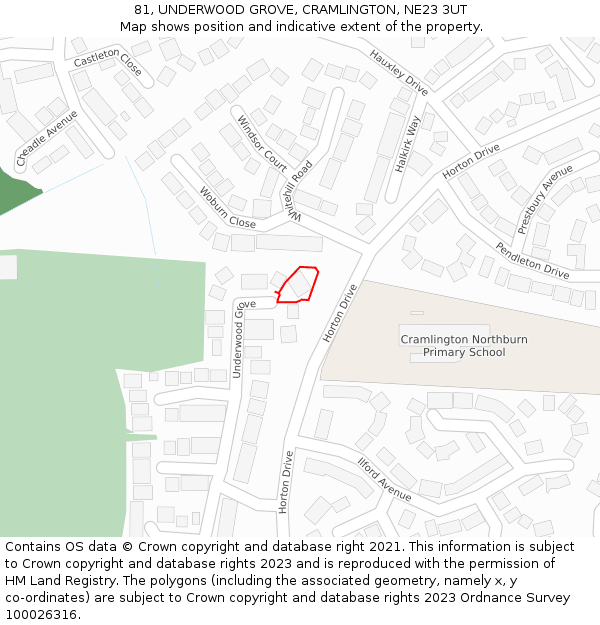 81, UNDERWOOD GROVE, CRAMLINGTON, NE23 3UT: Location map and indicative extent of plot