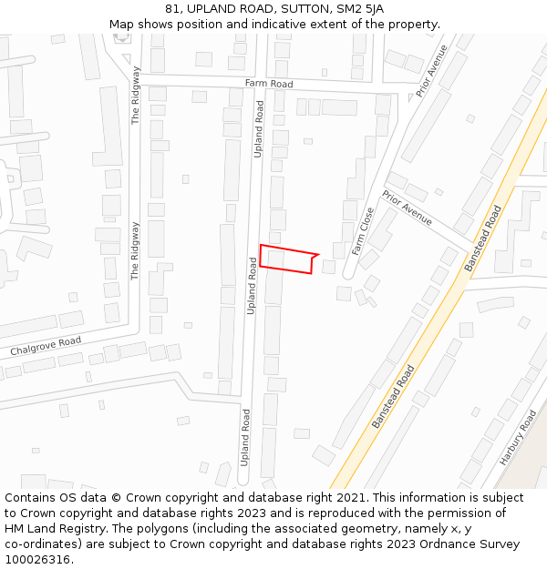 81, UPLAND ROAD, SUTTON, SM2 5JA: Location map and indicative extent of plot