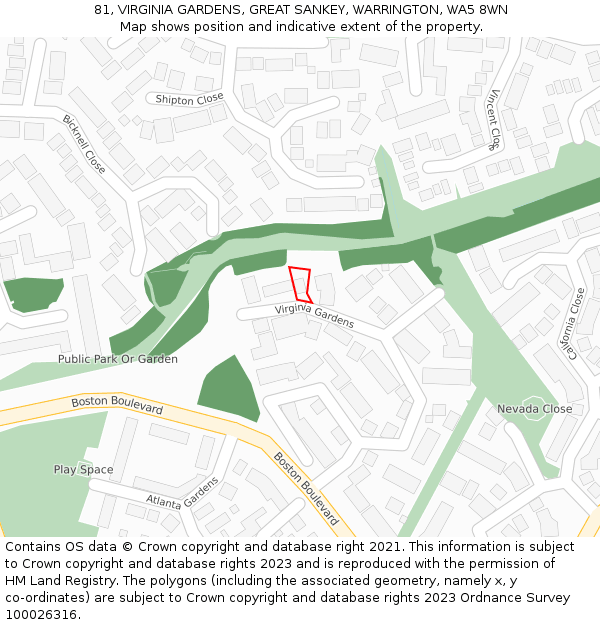 81, VIRGINIA GARDENS, GREAT SANKEY, WARRINGTON, WA5 8WN: Location map and indicative extent of plot