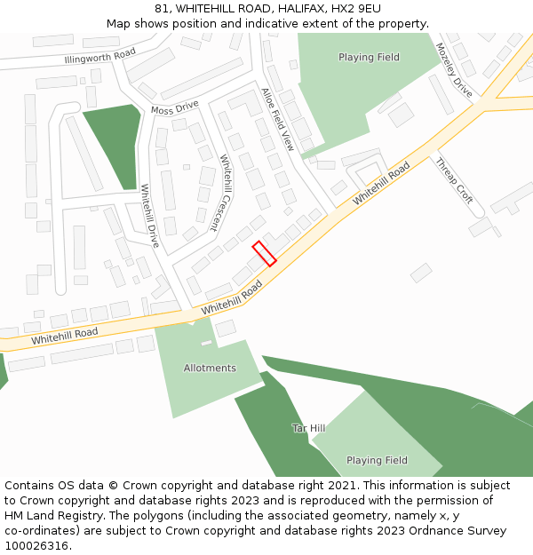 81, WHITEHILL ROAD, HALIFAX, HX2 9EU: Location map and indicative extent of plot