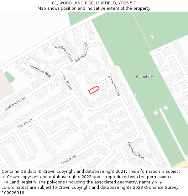 81, WOODLAND RISE, DRIFFIELD, YO25 5JD: Location map and indicative extent of plot