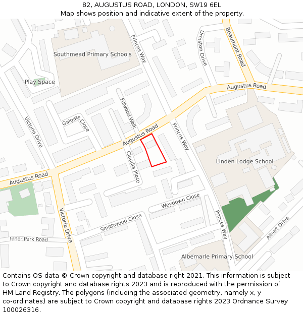 82, AUGUSTUS ROAD, LONDON, SW19 6EL: Location map and indicative extent of plot