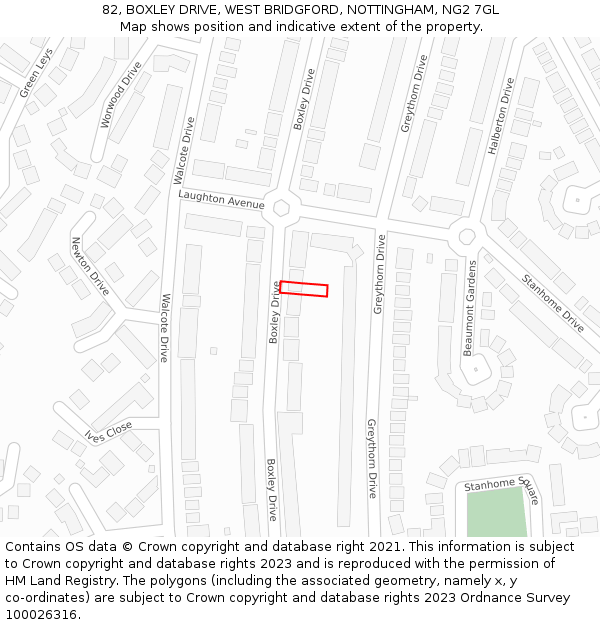 82, BOXLEY DRIVE, WEST BRIDGFORD, NOTTINGHAM, NG2 7GL: Location map and indicative extent of plot