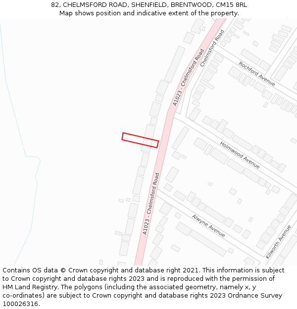 82, CHELMSFORD ROAD, SHENFIELD, BRENTWOOD, CM15 8RL: Location map and indicative extent of plot