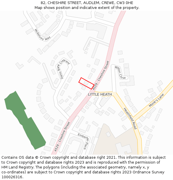 82, CHESHIRE STREET, AUDLEM, CREWE, CW3 0HE: Location map and indicative extent of plot