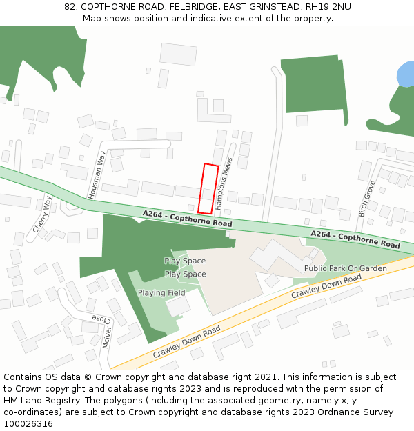 82, COPTHORNE ROAD, FELBRIDGE, EAST GRINSTEAD, RH19 2NU: Location map and indicative extent of plot